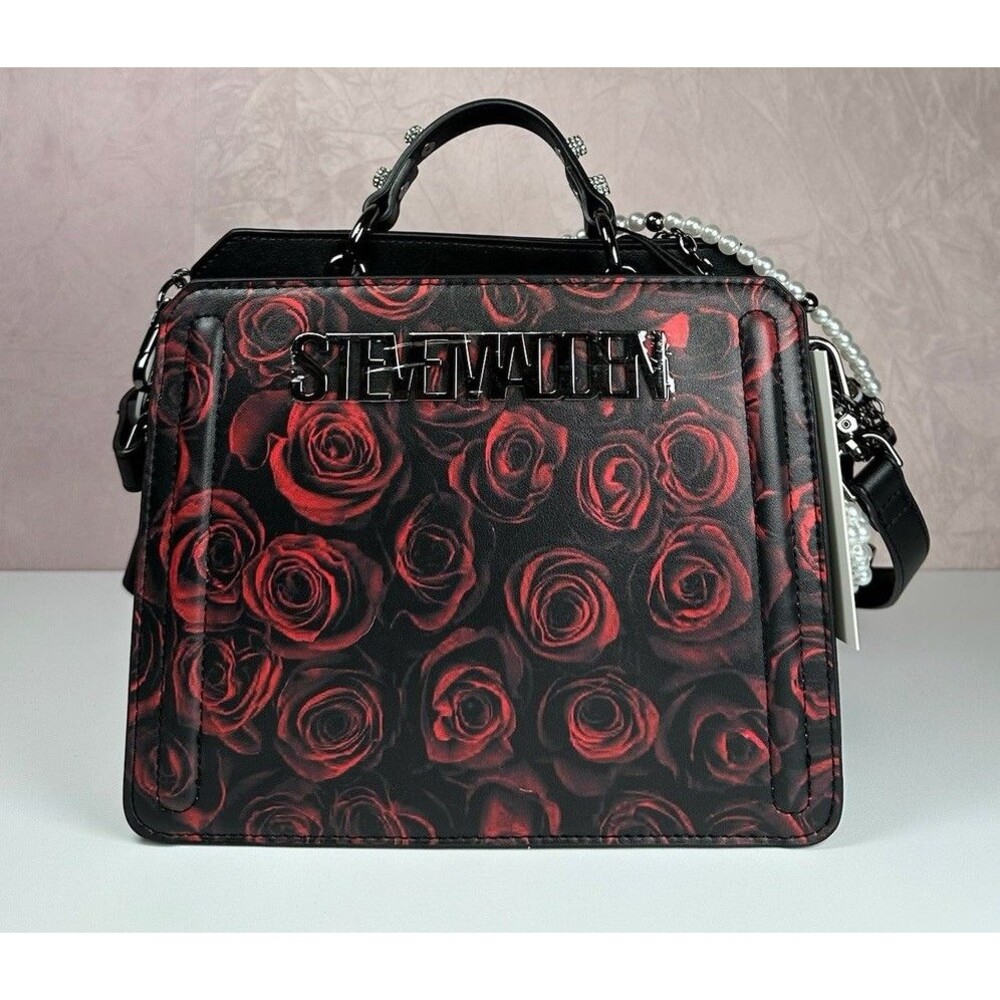 Steve Madden Rose Print Mini Satchel Crossbody Pearl Chain Gothic Y2K BEvelyn - Picture 3 of 16